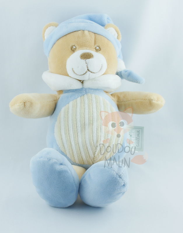 Mes petits cailloux peluche ours bleu blanc beige bonnet 